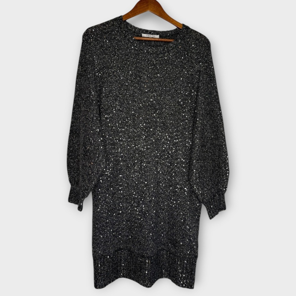FRAME Wool Blend Sequin‎ Sweater Dress Oversized Charcoal Gray Whimsygoth Medium